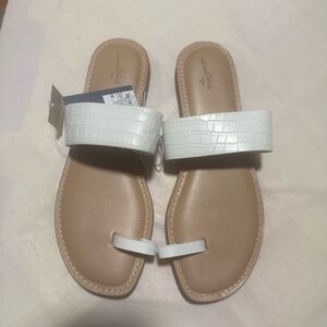 White Croc-Embossed Sandals